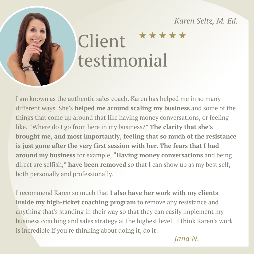Client testimonial from Jana N. about working with Karen Seltz