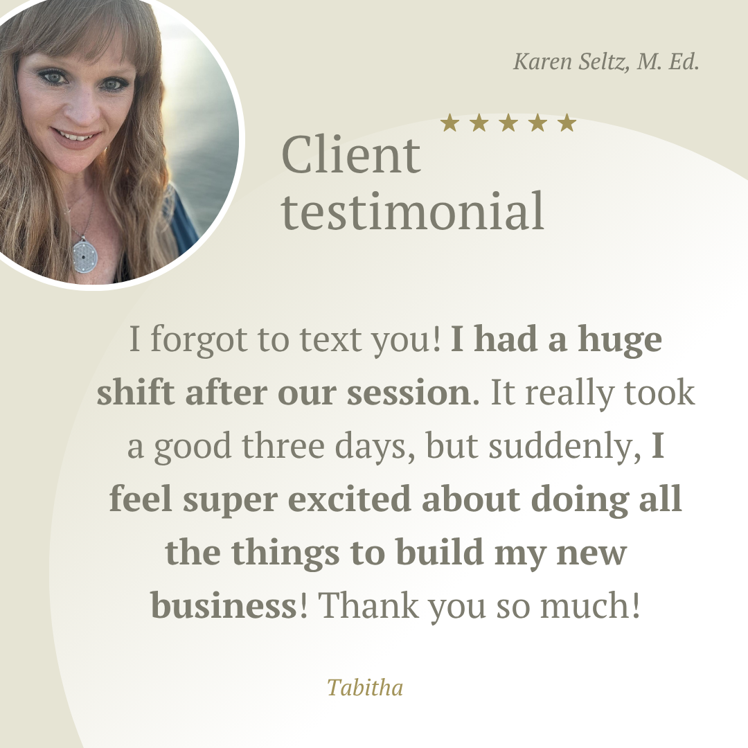 Client testimonial from Tabitha about working with Karen Seltz